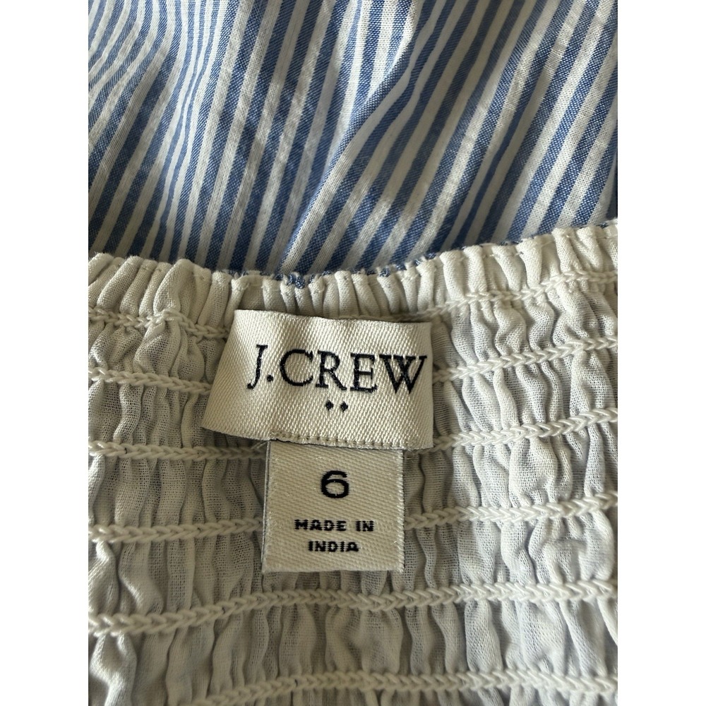 J. Crew Blue/White Striped Tiered Ruffle Midi Dress Size 6 Cotton Coastal Beach - Picture 11 of 12